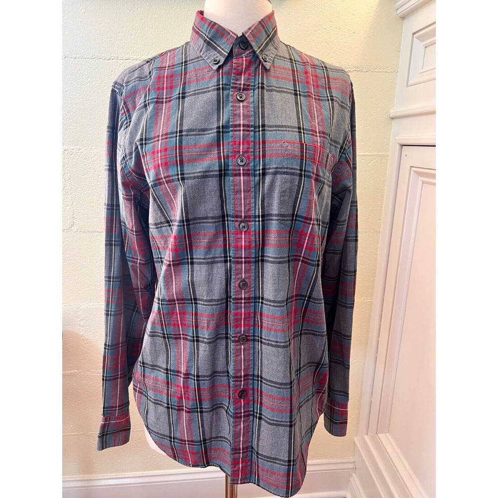 J.Crew Mens Size Small Plaid Button Down‎ Long Sleeve Shirt Grey Red 100% Cotton
